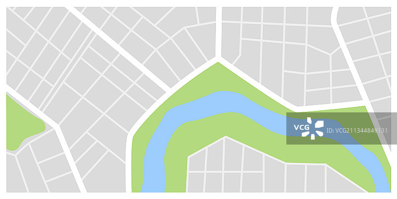 带有绿色线条公园的城市地图街道图片素材