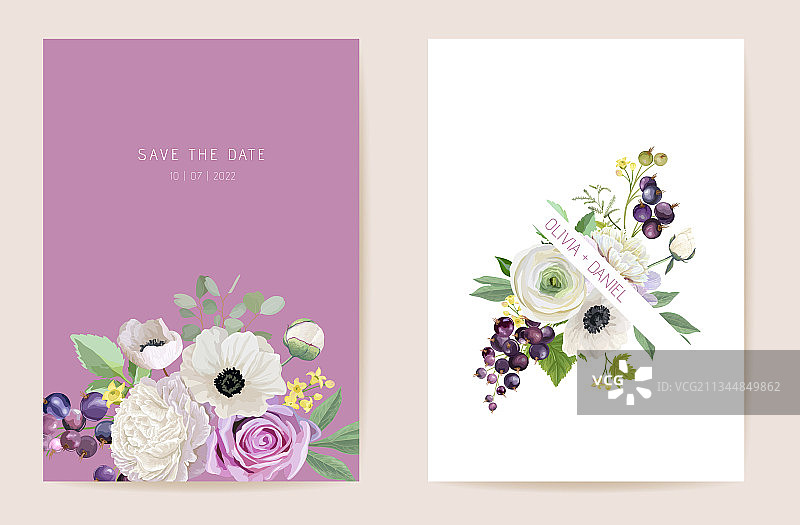 水彩婚礼黑加仑浆果花卉图片素材