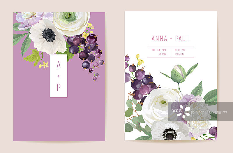 婚礼黑醋栗花卉卡片图片素材