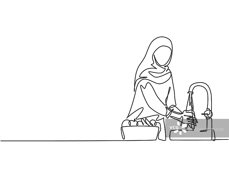 戴头巾女人的单线画图片素材
