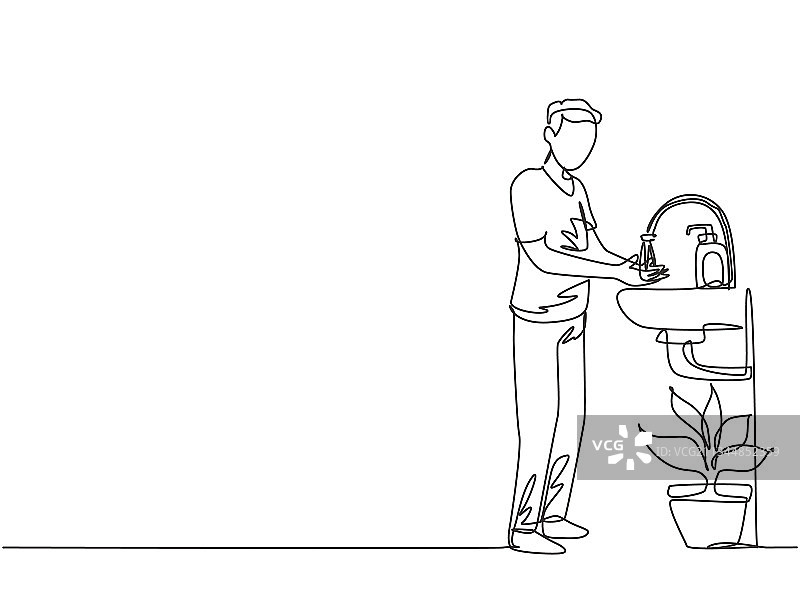 男人洗漱的单线连续画图片素材
