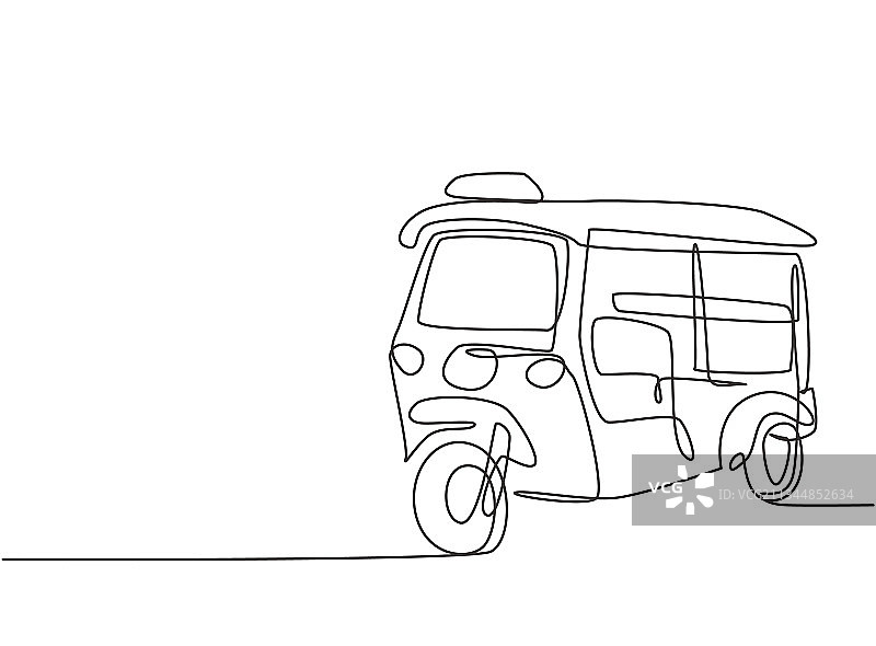 泰国嘟嘟车单线连续绘画图片素材