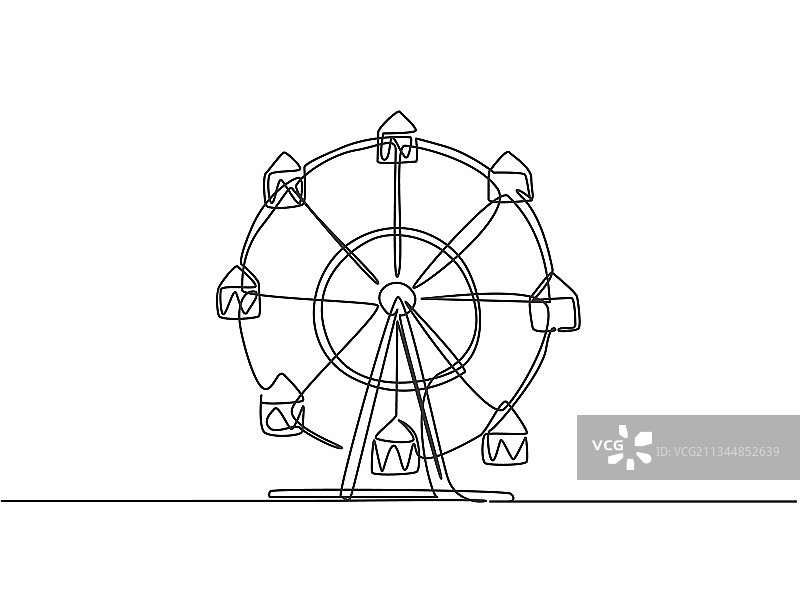 摩天轮的连续单线条画图片素材