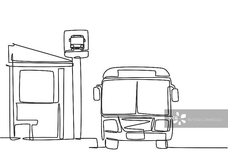 单线绘制的带候车亭的公交车站图片素材