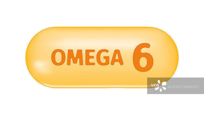 带有 Omega 6 药丸文字的金色光泽胶囊图片素材