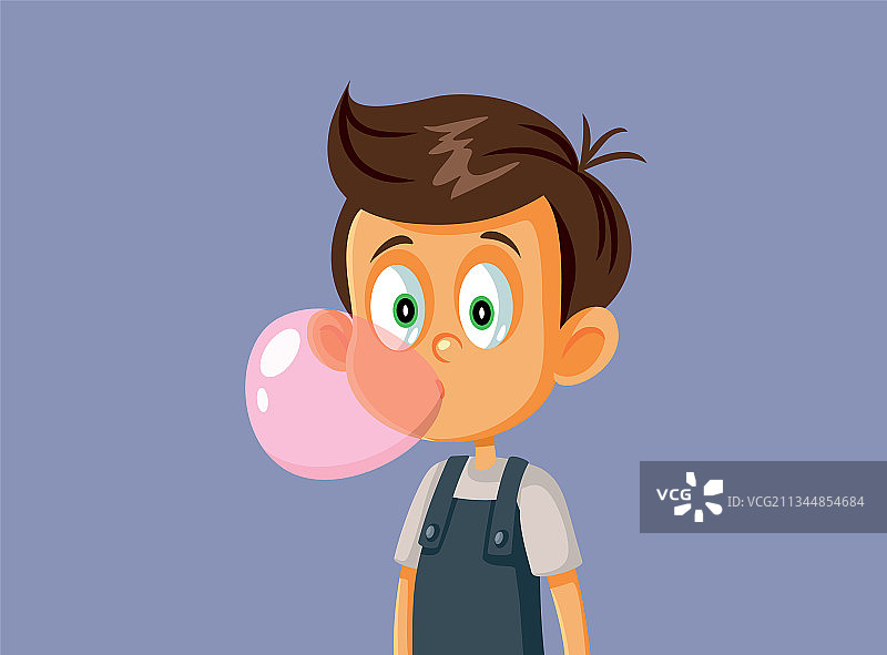嚼泡泡糖的小男孩图片素材