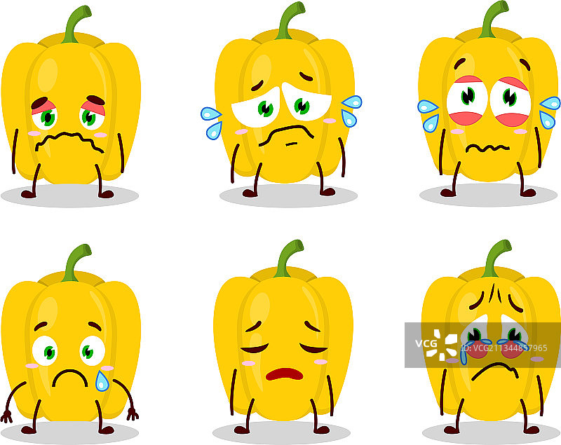 带有悲伤表情的黄色辣椒字符图片素材
