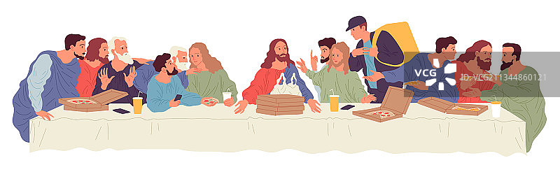 人们坐在桌旁享用外卖食物图片素材