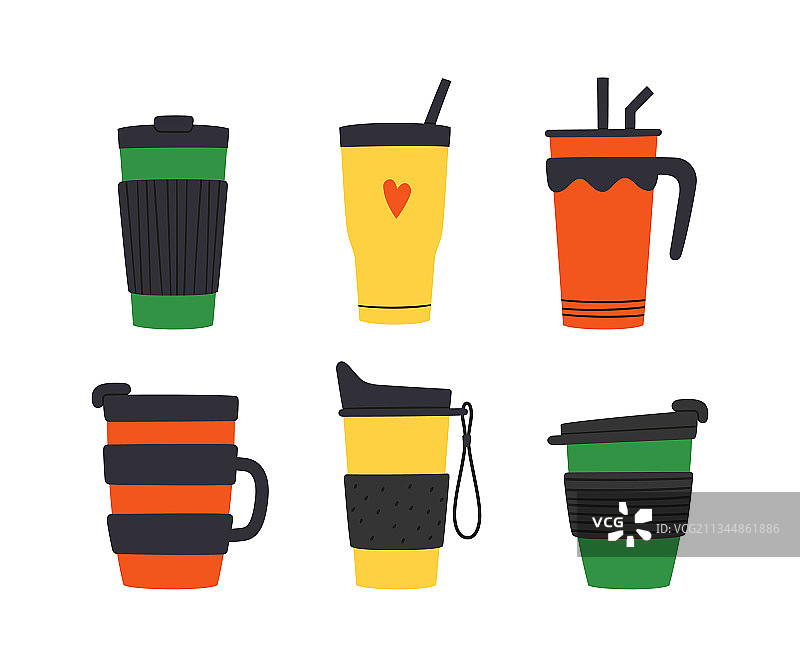 带盖子和吸管的玻璃杯套装图片素材