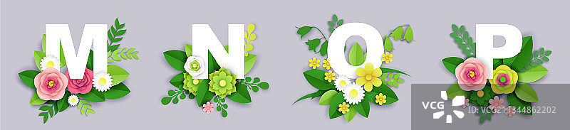 花卉字母剪纸M图片素材