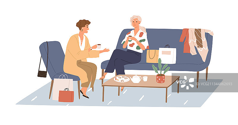 在咖啡馆和女友聊天的女人图片素材