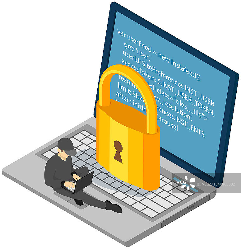 程序员在电脑前处理安全锁图片素材