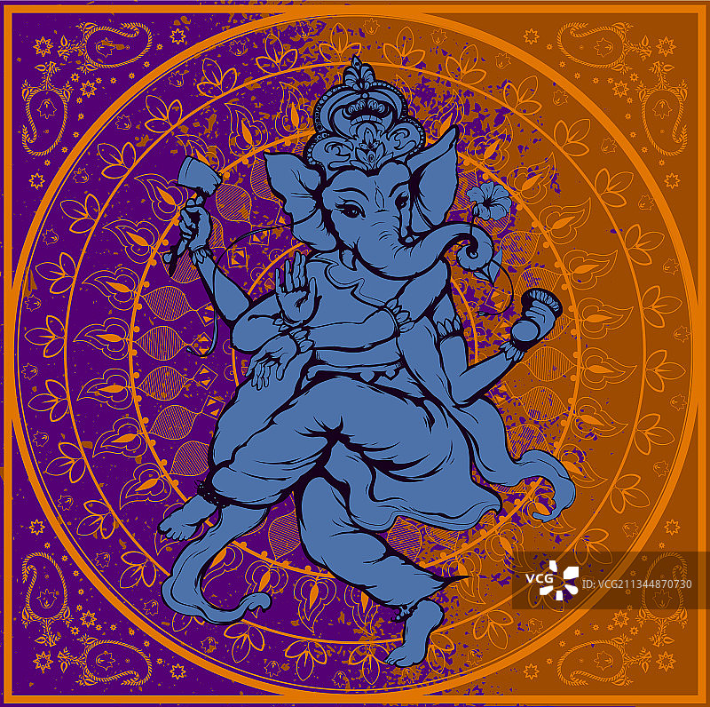 曼陀罗背景上的印度象头神图片素材