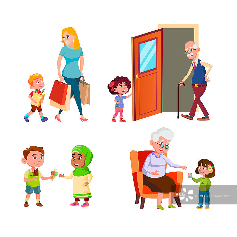 儿童良好行为不同情景图片素材