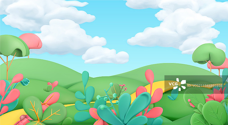 卡通春季景观艺术3D背景图片素材