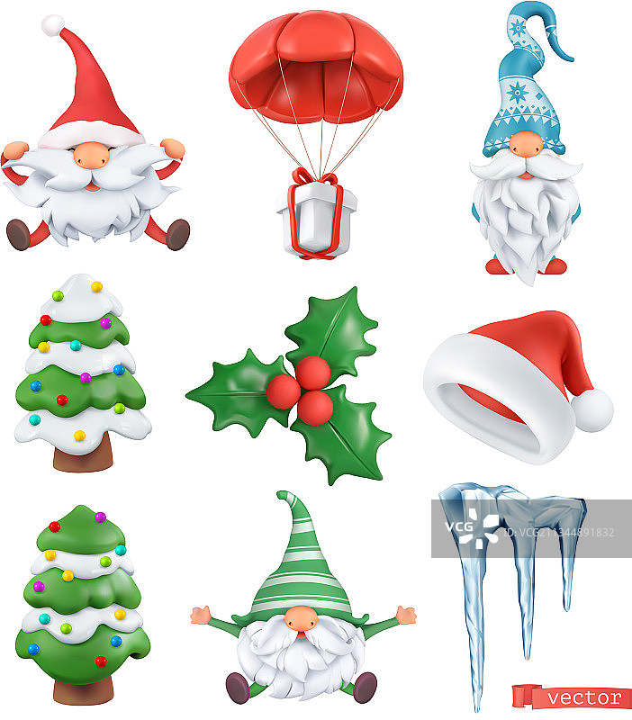 圣诞卡通3D图标套装：圣诞老人图片素材