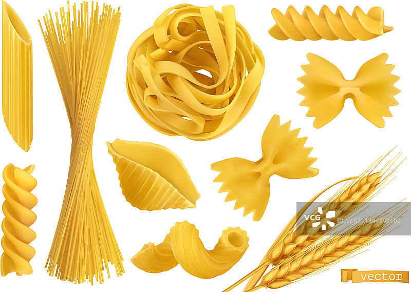 3D意大利面模型：通心粉和螺旋面图片素材