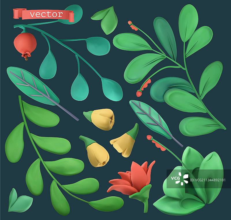 植物和花卉3D塑泥艺术品图片素材