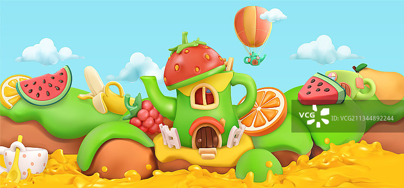 卡通水果景观3D背景图片素材
