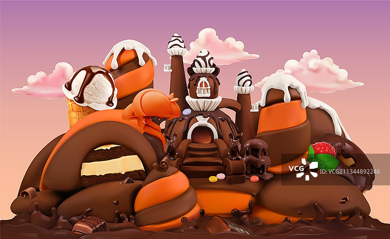 糖果工厂巧克力城堡3D卡通图片素材