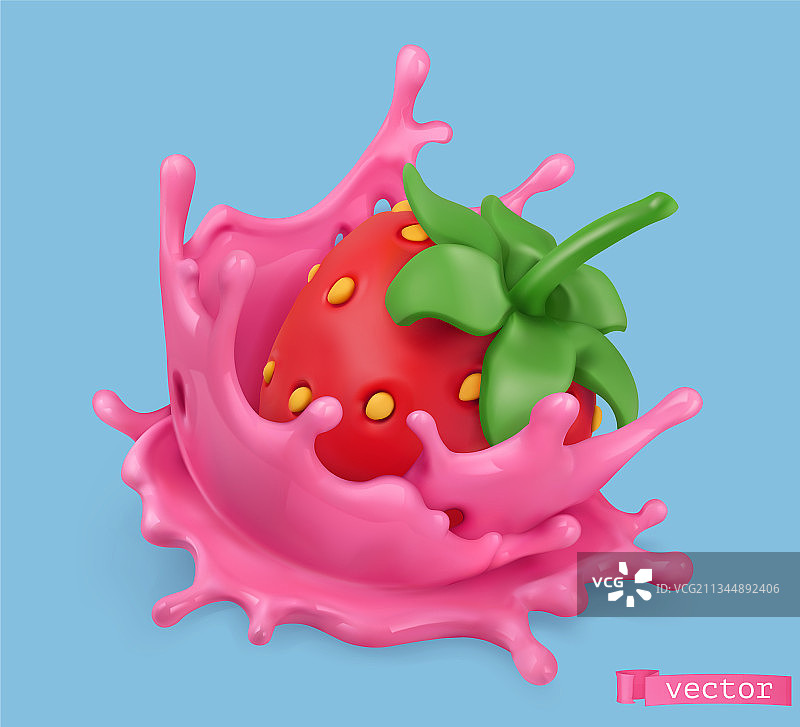 草莓3D效果粉色甜美飞溅图片素材
