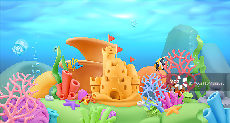 水下世界全景景观3D卡通图片素材