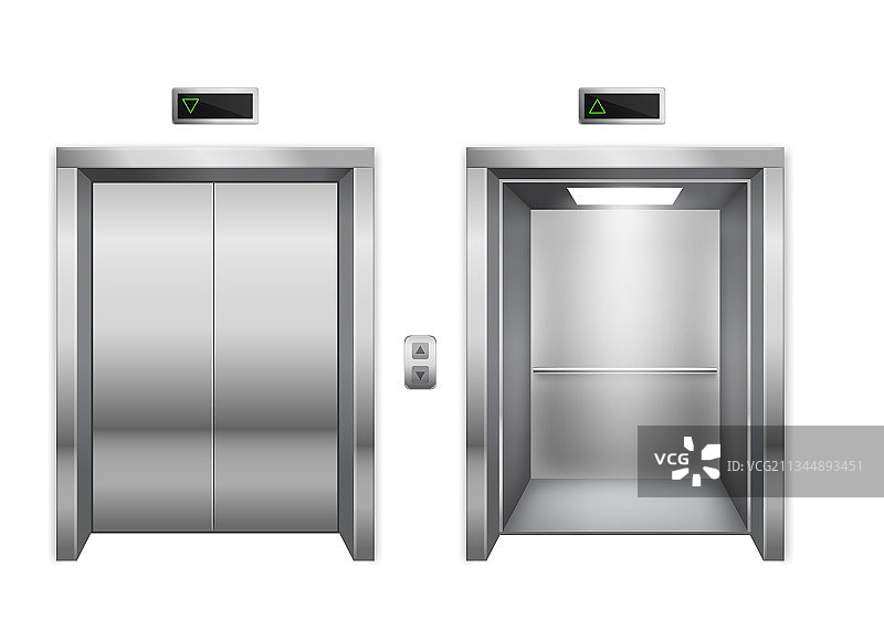 关闭和打开的电梯金属门图片素材