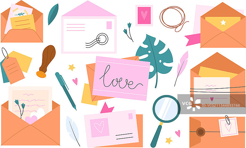 带标签的信件明信片信封图片素材