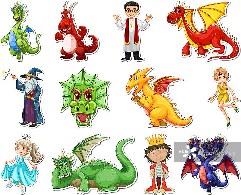 不同童话故事卡通贴纸套装图片素材