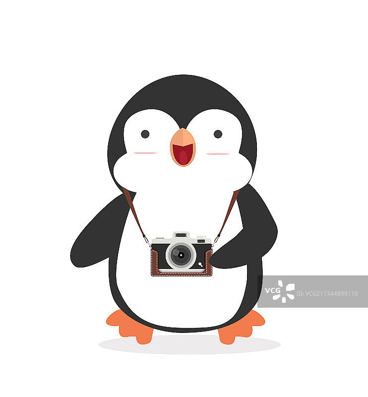 拿着相机的可爱企鹅图片素材