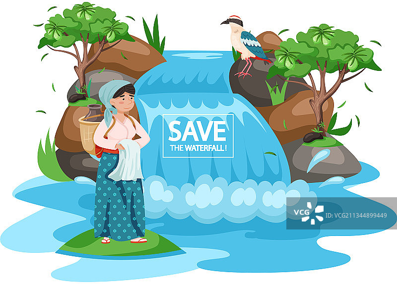 生态概念保护瀑布女性图片素材