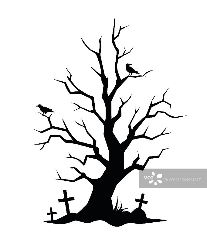 万圣节乌鸦剪影恐怖树图片素材