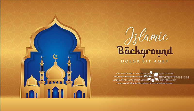 金色3D清真寺伊斯兰背景设计图片素材