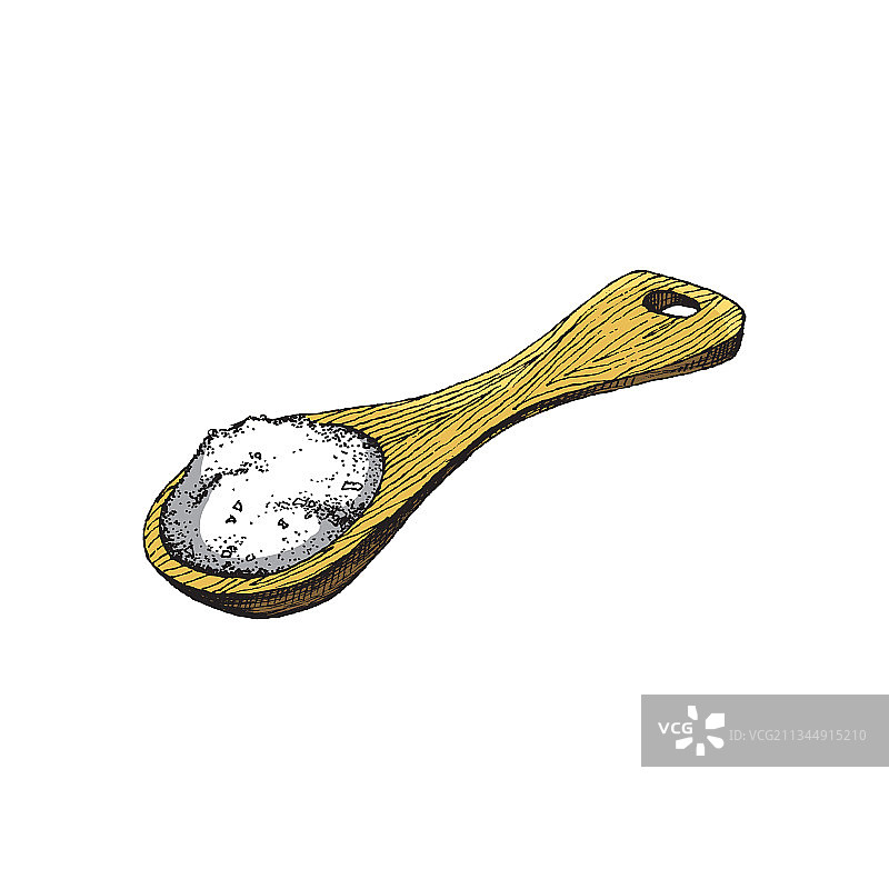 手绘木勺与食用盐雕刻图片素材
