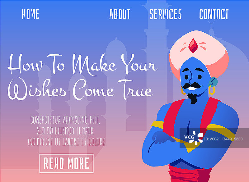 带有阿拉伯神灯精灵的精美网站模型图片素材