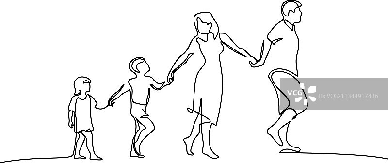 一家四口手牵手散步图片素材