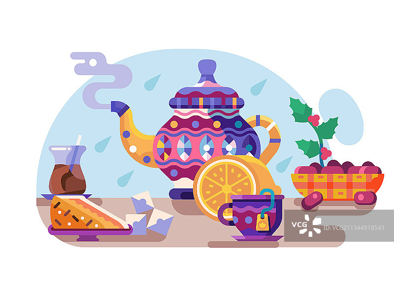 具有东方水壶的阿拉伯茶歇概念图片素材
