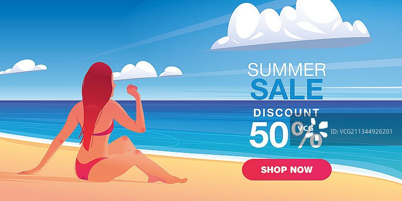 夏季促销banner：海滩比基尼女郎图片素材