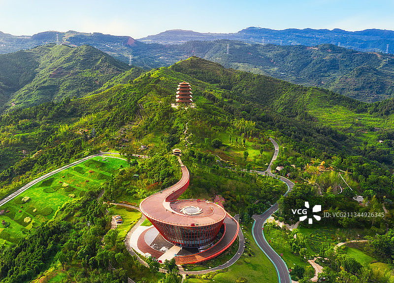 四川成都龙泉山城市森林公园丹景台景区全景航拍图图片素材