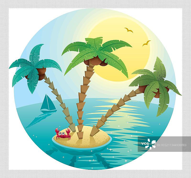 海面椰树螃蟹小岛图片素材