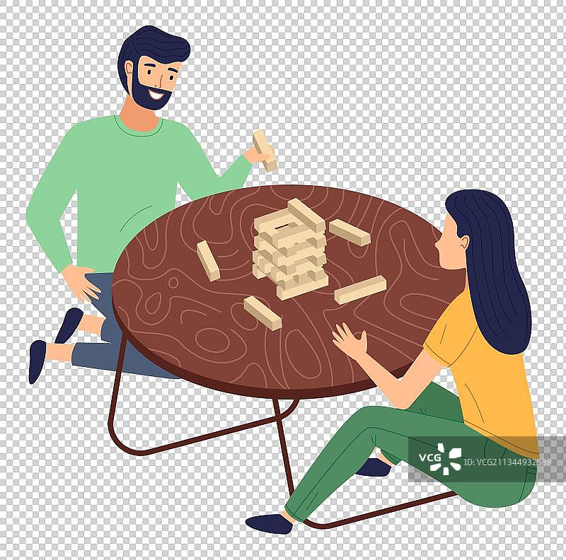 卡通情侣打牌图片素材