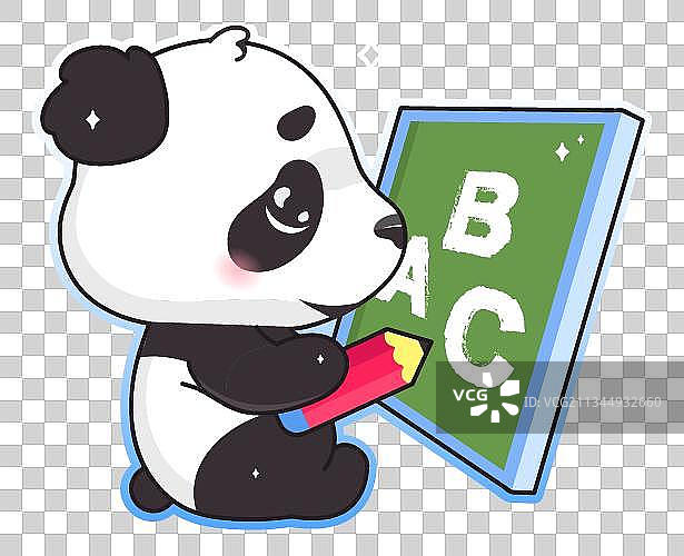 卡通熊猫黑板写英文单词图片素材