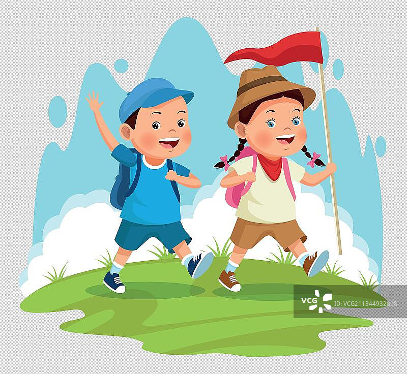 男孩女孩户外郊游卡通免抠图图片素材