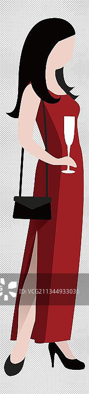 红裙性感女性卡通高清png免抠元素图片素材