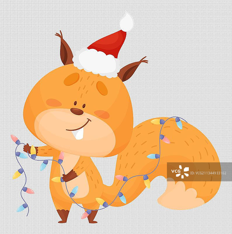 手绘松鼠过圣诞节插画图片素材