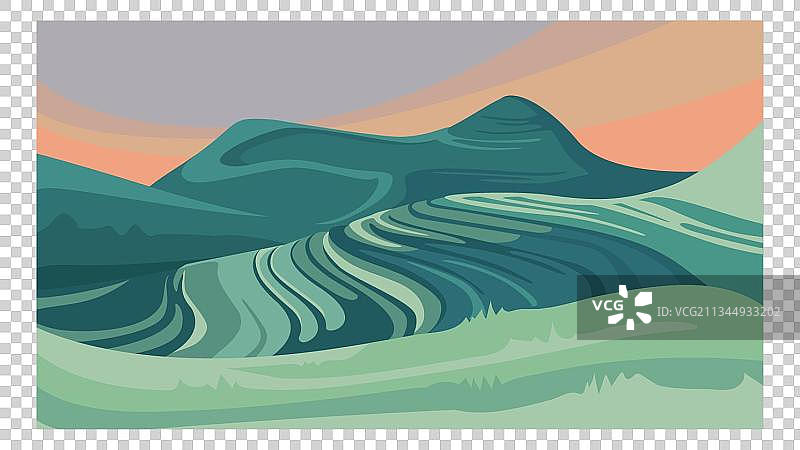 晚霞下的梯田手绘背景图片素材