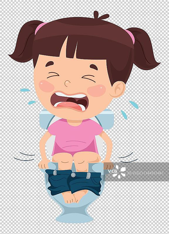 手绘便秘哭闹的女孩图片素材
