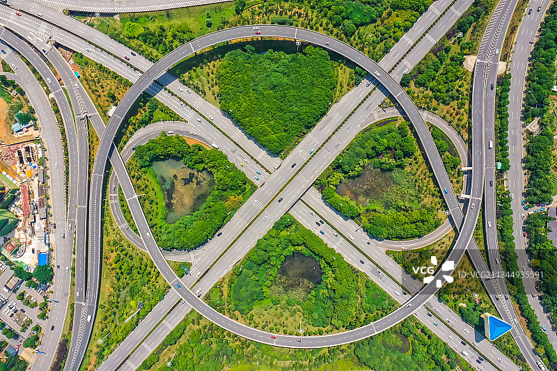 长沙西二环罗家嘴立交桥公路交叉口正上方图片素材