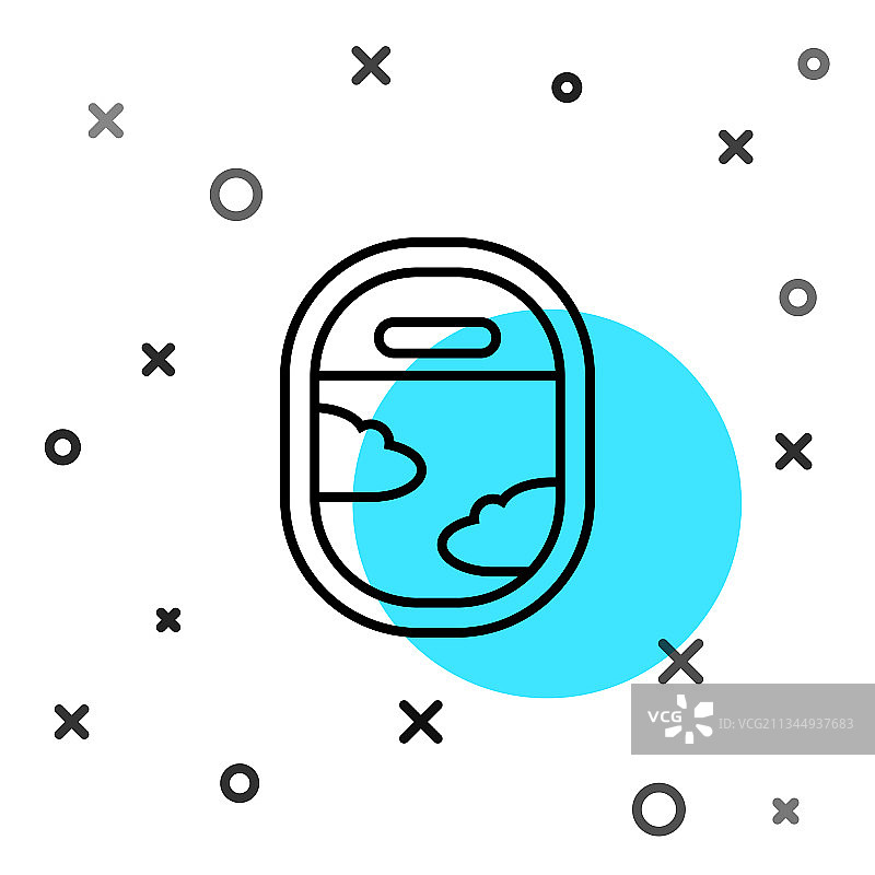 白色背景上的黑色线条飞机窗户图标图片素材