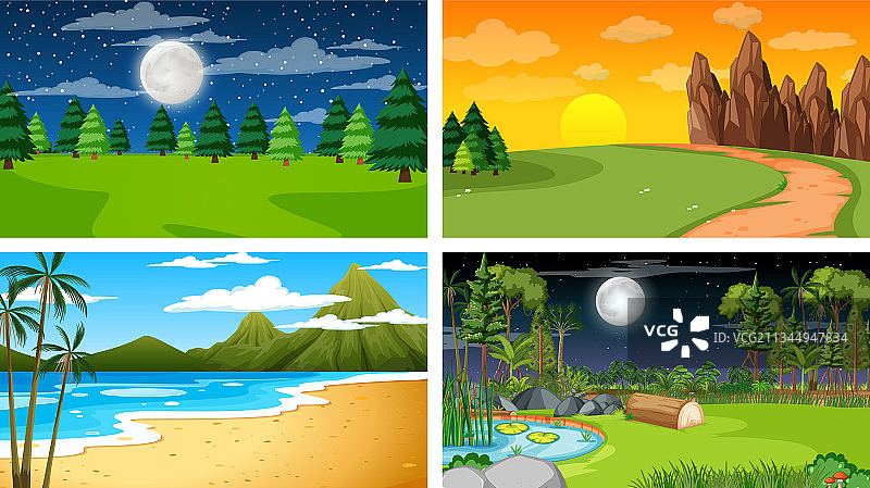 四种不同的自然公园和森林景色图片素材